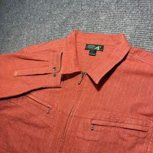 Eastern Mountain Sports EMS Mens XL Full Zip Shirt Jacket Cotton Orange Striped